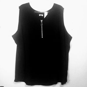Avenue Top Sleeveless Black Sheer Tank with Zipper Detail Size 4X  30/32